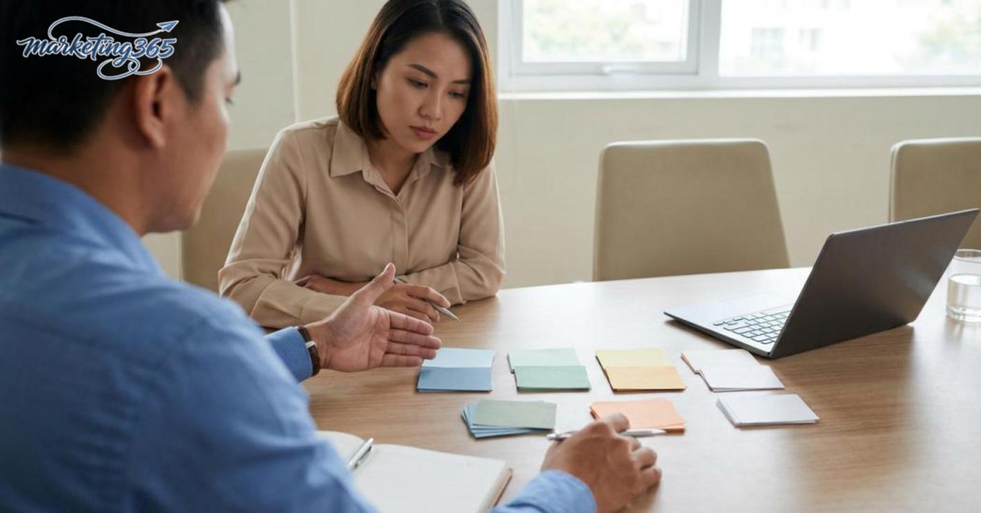 Buổi đánh giá năng lực marketer với bảng tiêu chí và hồ sơ dự án
