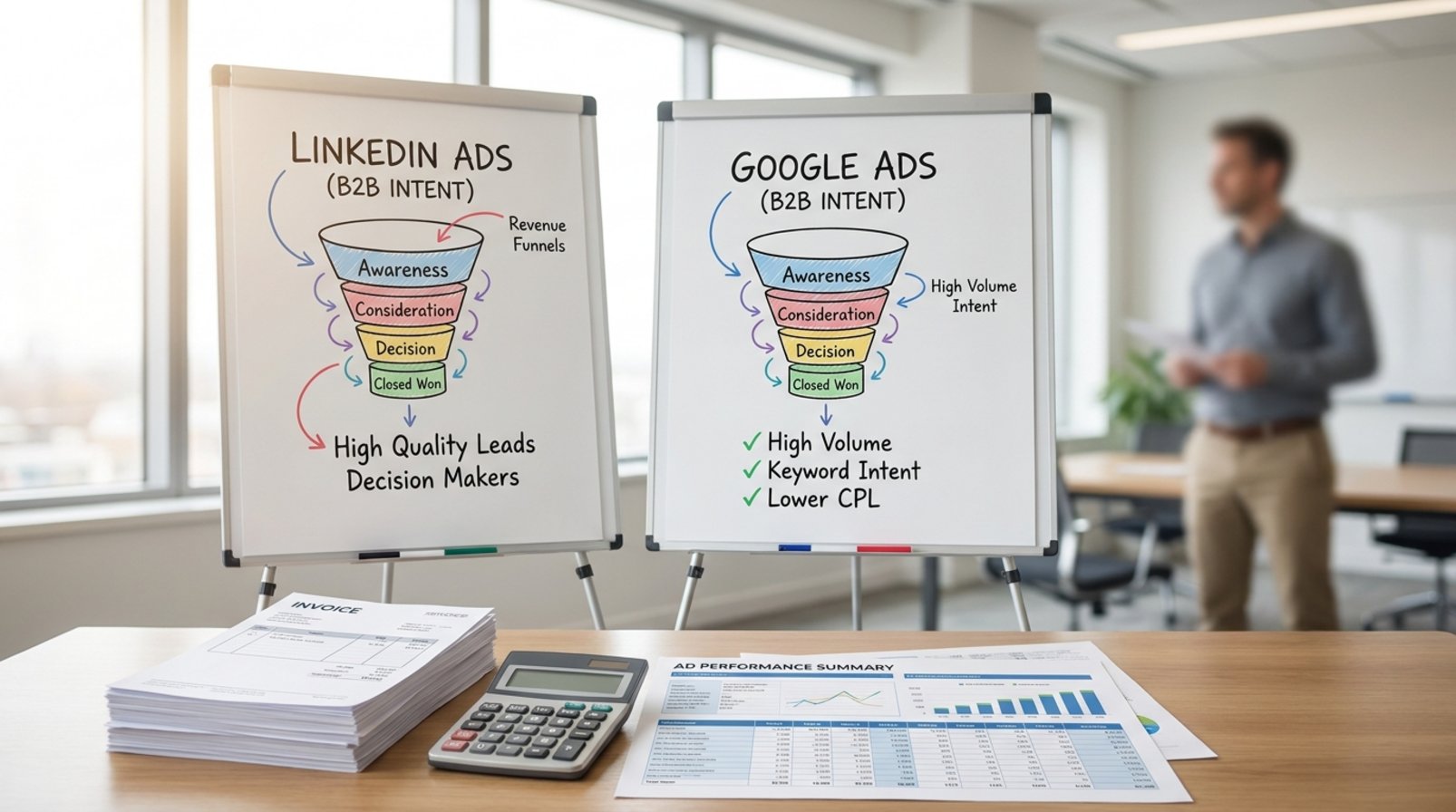 The paid media angle alongside SEO: LinkedIn Ads are not cheap, but may align more closely with B2B intent