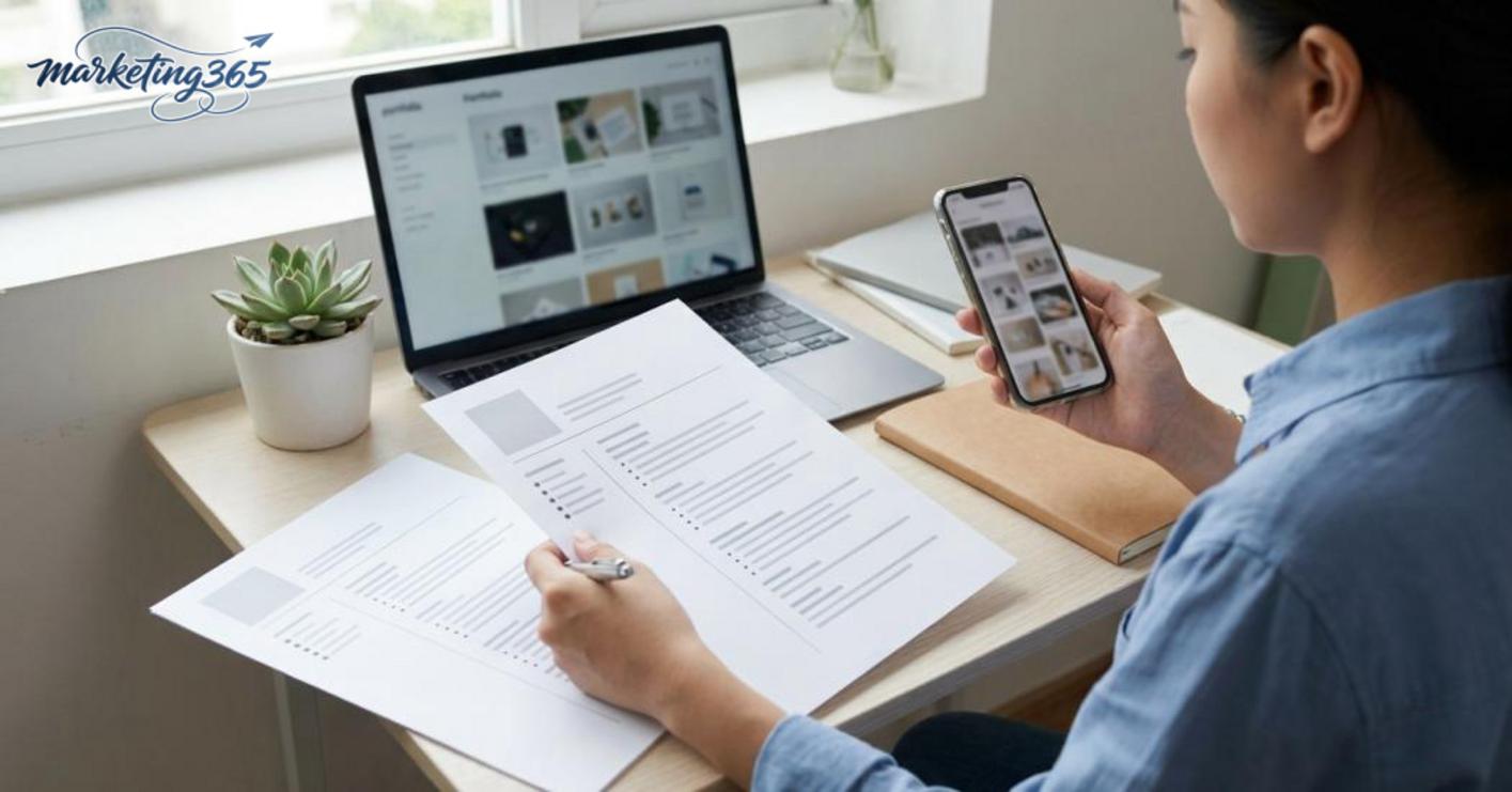 Trình bày portfolio marketing dạng lưới dự án dễ xem trên máy tính và điện thoại
