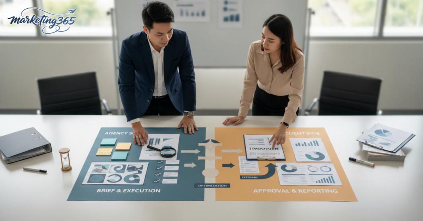 How does the agency-client model differ across each stage?