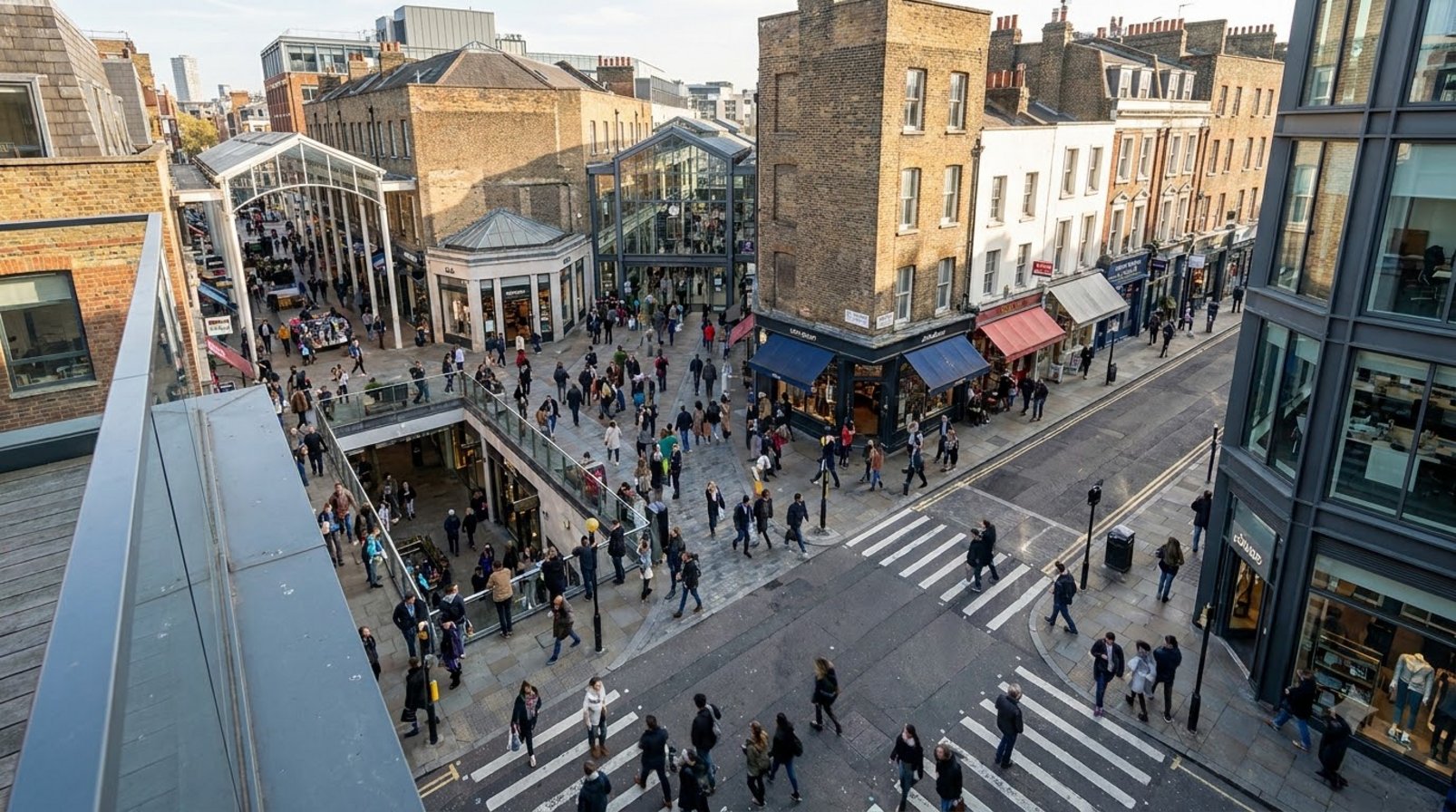 A chain of stores and overlapping streets, creating a sense of internal competition across multiple touchpoints