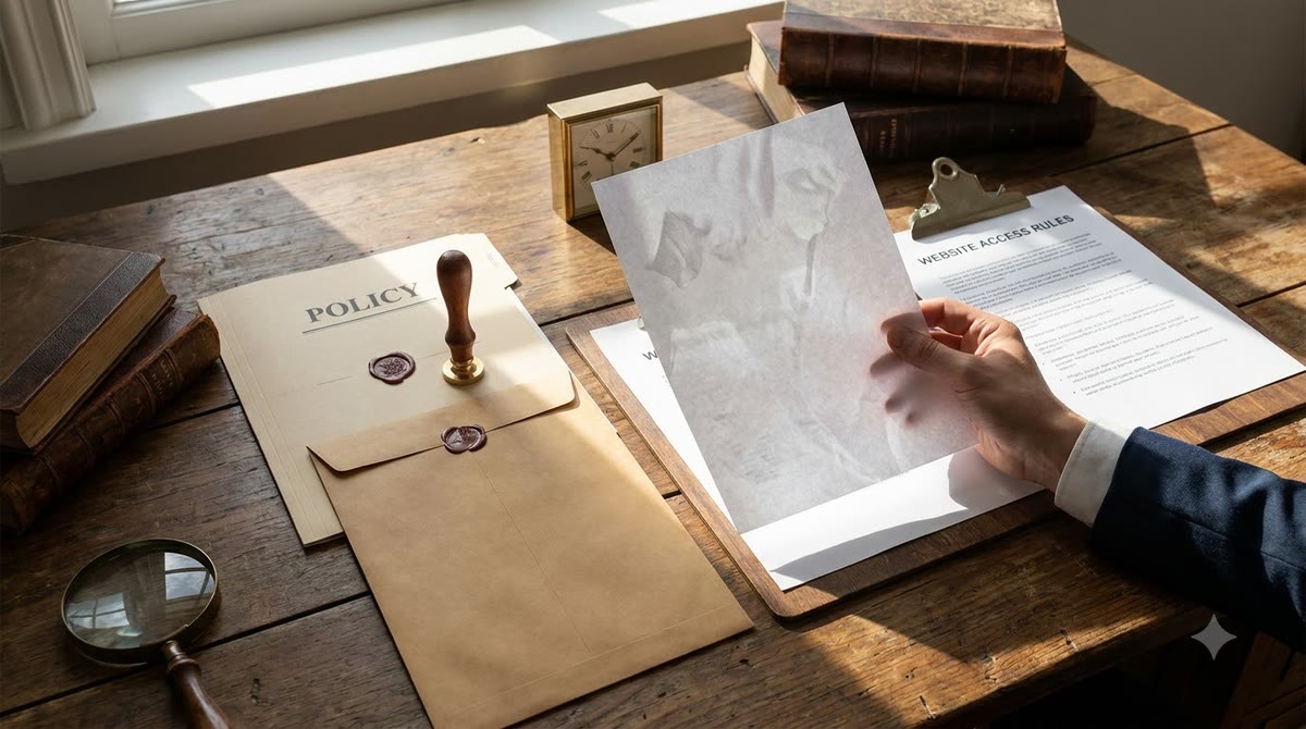 Hồ sơ chính sách, tờ mẫu watermark và clipboard trên bàn gỗ sáng