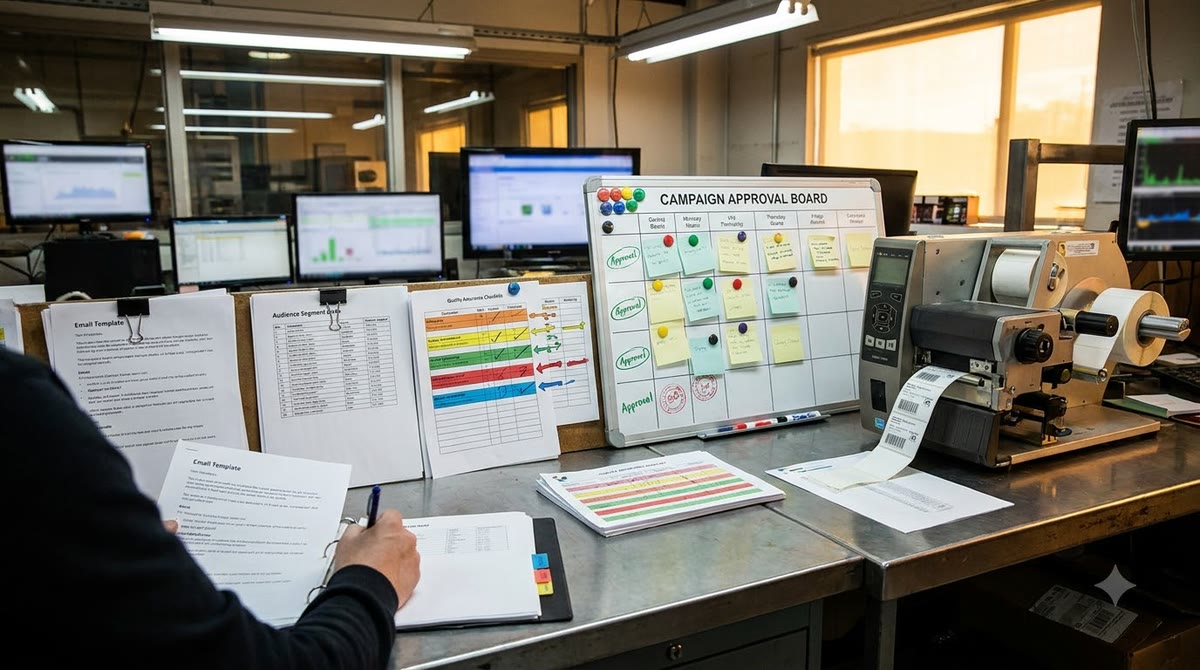 Email review board, data labels, and quality control workflow