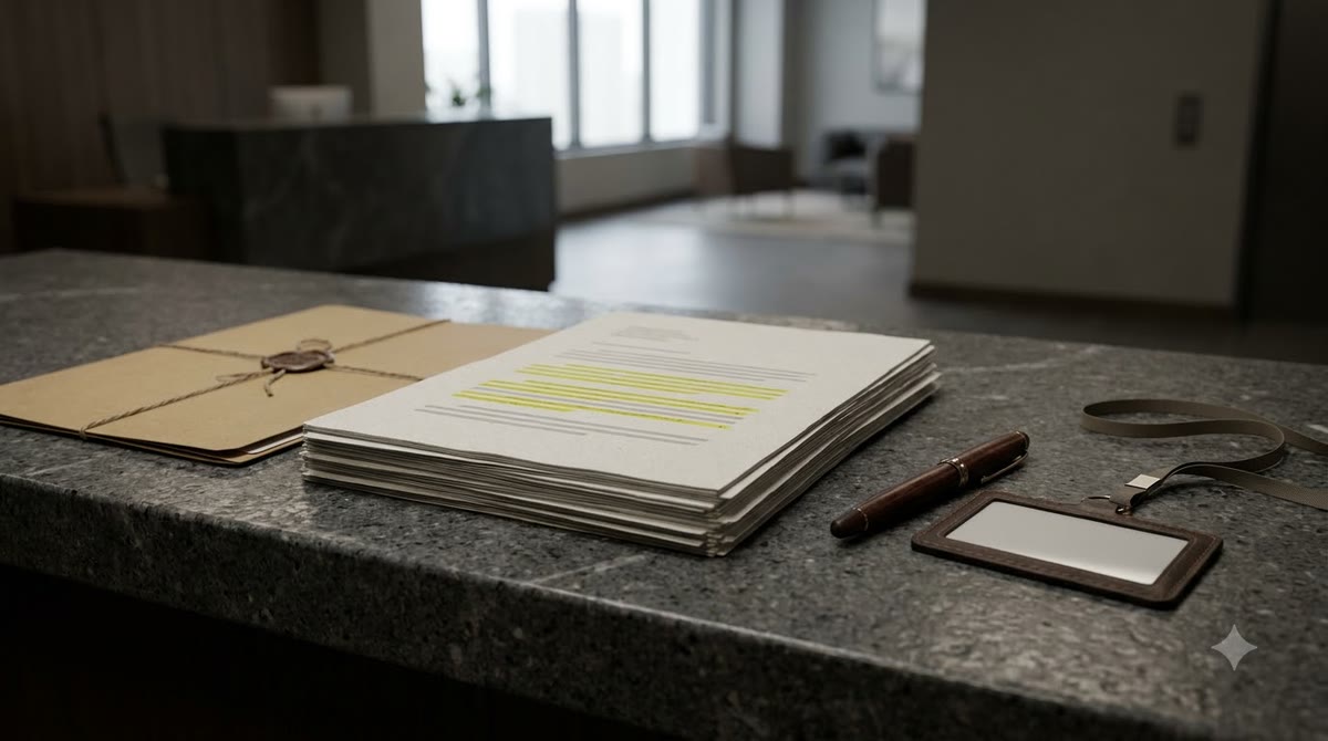 Data retention terms documents and procurement files in an office lobby