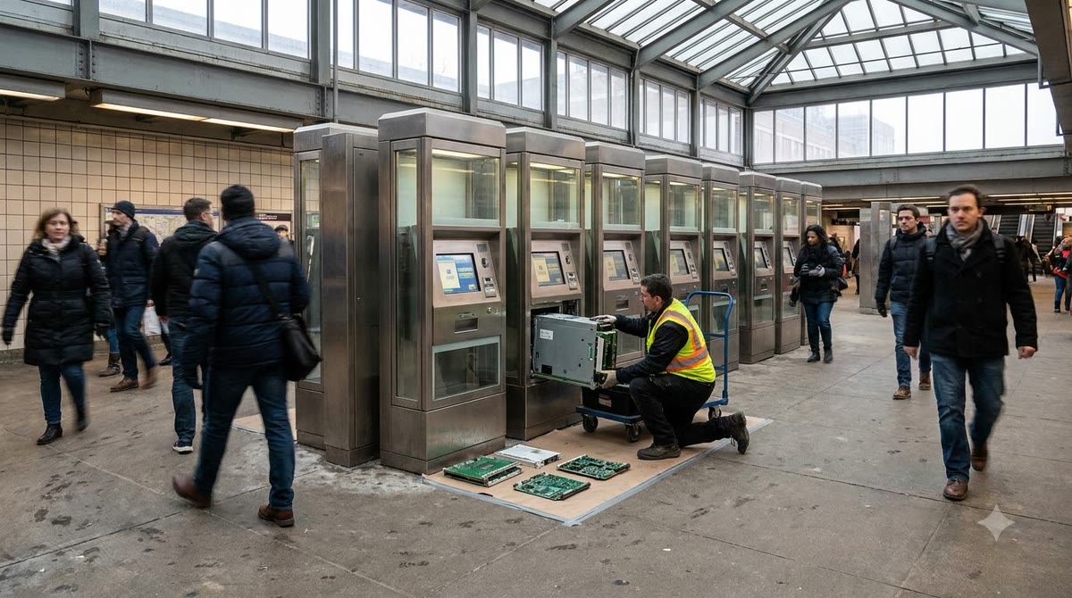 Không gian chuyển đổi hệ thống với các kiosk thay thế và thẻ định tuyến