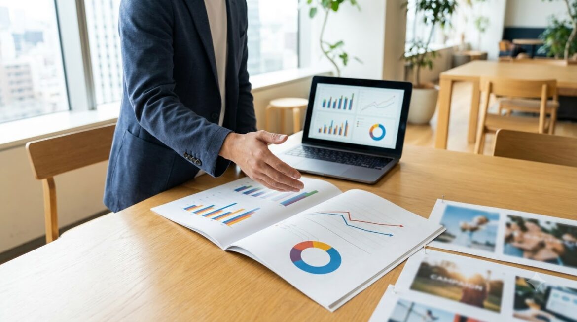 Trang case study marketing mở ra với biểu đồ kết quả trước và sau chiến dịch