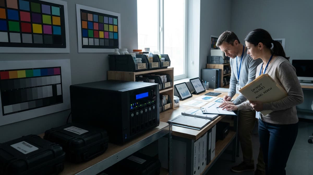 Phòng lab doanh nghiệp có server, hồ sơ dữ liệu và chuyên viên đánh giá mô hình riêng