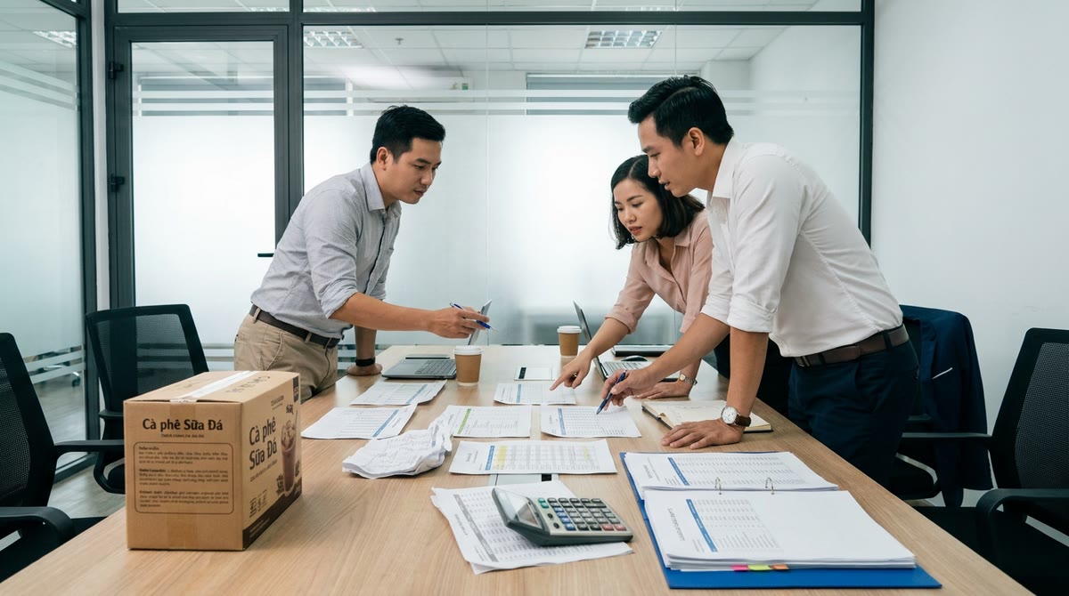 Phòng họp marketing Việt với bảng giá, CRM và mẫu báo cáo nội bộ