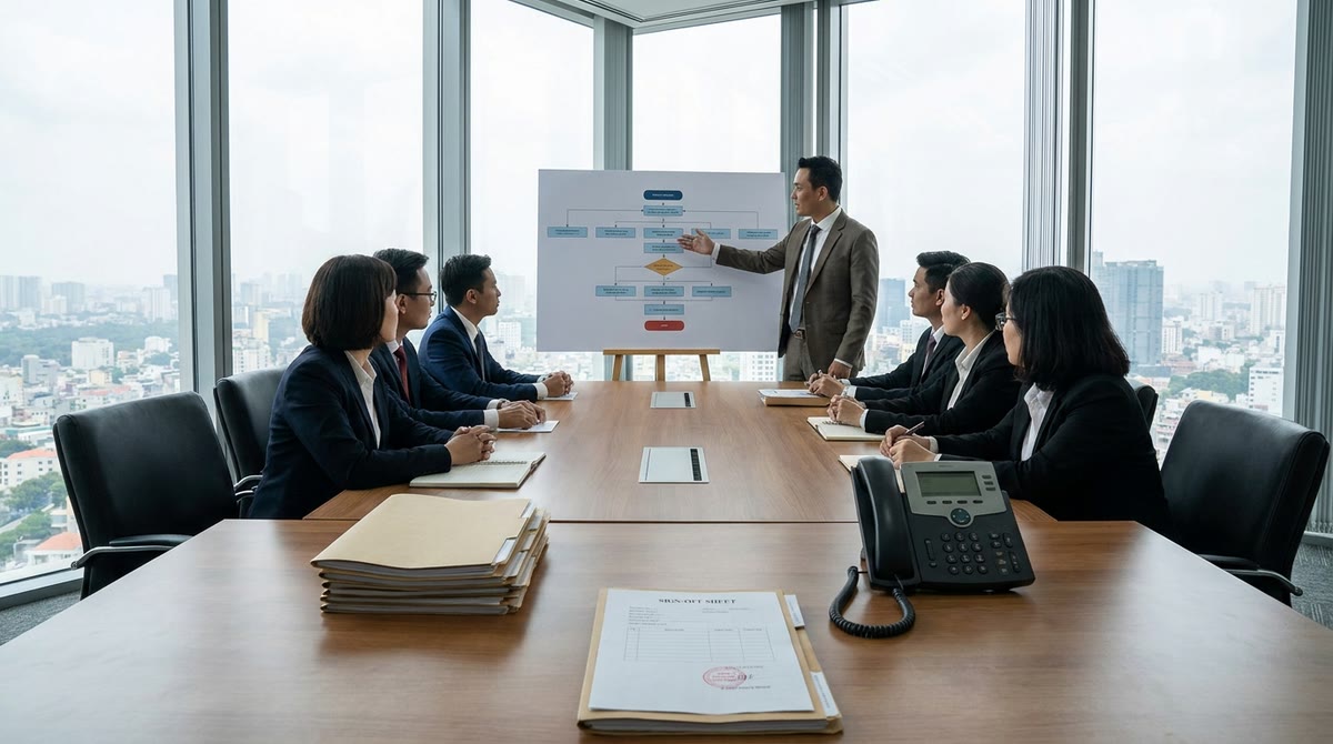 Phòng họp tại Việt Nam với quy trình duyệt nội dung và hồ sơ giải trình