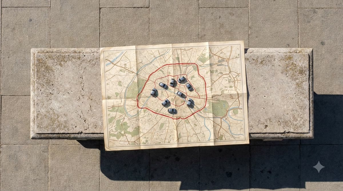 A small area map with a few autonomous cars only inside a limited zone