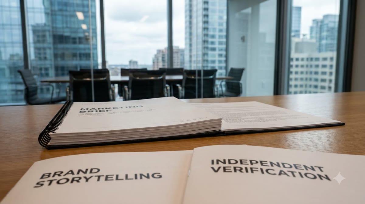 Two documents placed side by side in front of a window, highlighting the difference between storytelling and verification