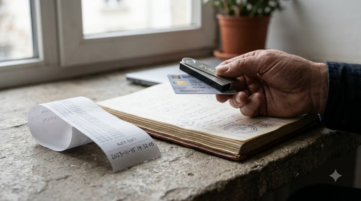 Agent identity tied to a work log and transaction record on a stone table