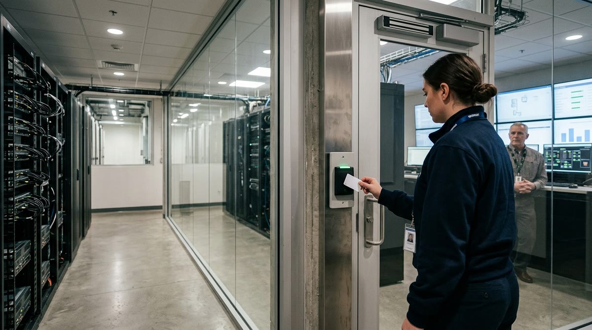 Nhân viên kiểm soát quyền truy cập tại lối vào phòng máy chủ