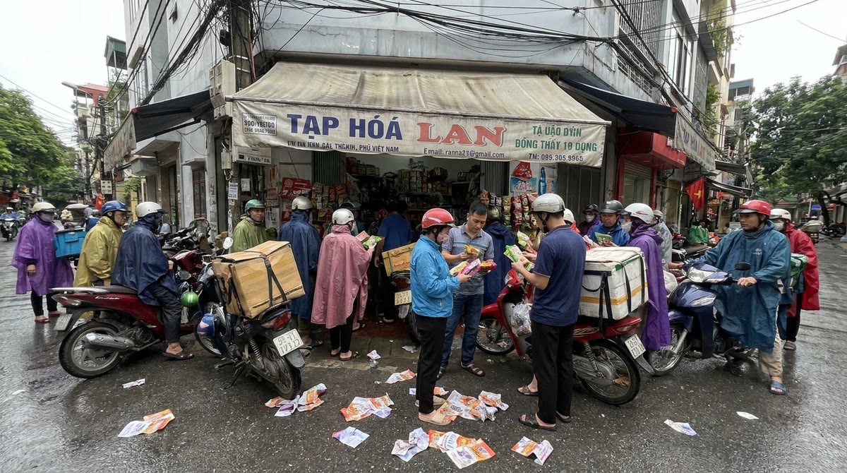 Đám đông tụ lại trước cửa hàng nhỏ ở phố Việt Nam sau một chiến dịch lan truyền