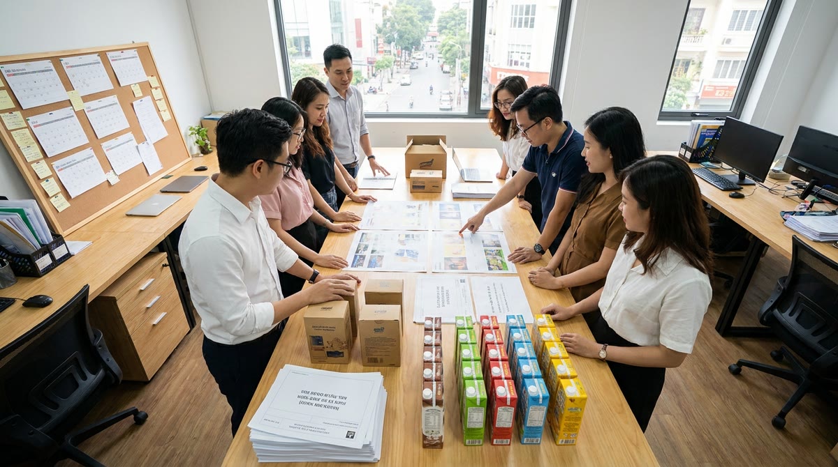 Nhóm marketing tại Việt Nam rà soát mẫu in và bản duyệt đa kênh