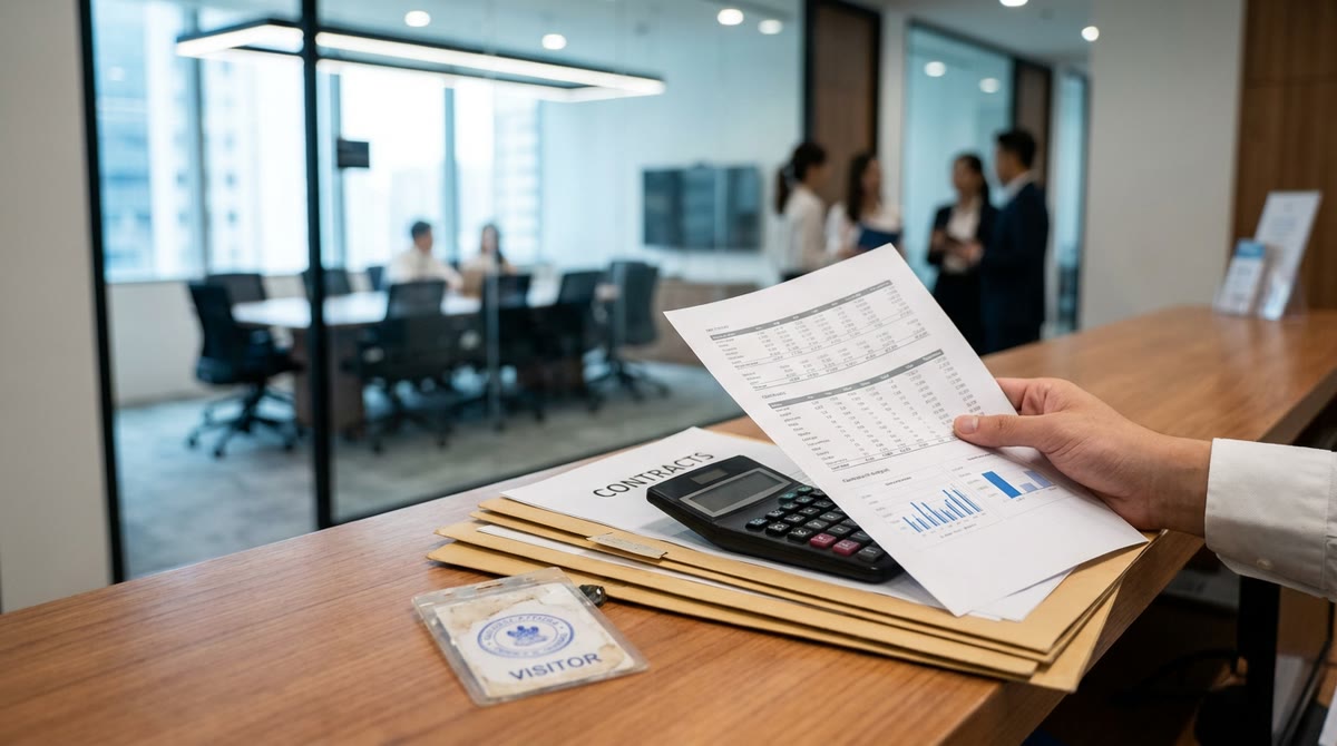 Bảng giá in sẵn và thẻ ra vào đặt cạnh hồ sơ tiếp cận thử nghiệm